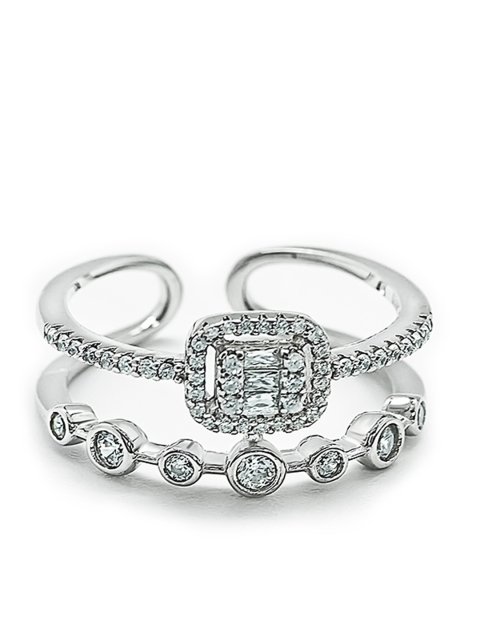 

SILBERRY Silver-Plated & White CZ-Studded Finger Ring