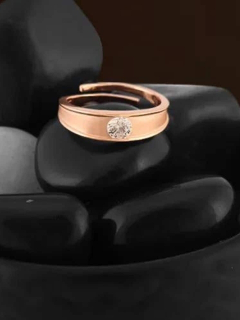 

SILBERRY Set Of 2 25 Sterling Silver Rose Gold-Toned White Cubic Zirconia-Studded Adjustable Couple Rings