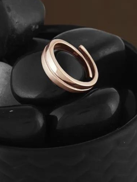 

SILBERRY Set Of 2 925 Sterling Silver Rose Gold-Plated CZ-Studded Adjustable Finger Ring
