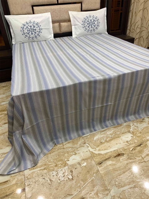 

Pure Decor Blue & White Striped 400 TC King Bedsheet with 2 Pillow Covers