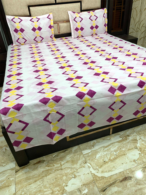 

Pure Decor Pink & White Geometric 300 TC Single Bedsheet with 2 Pillow Covers