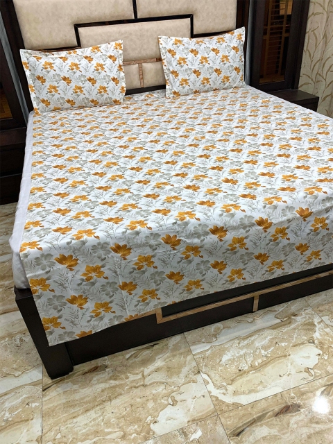 

Pure Decor Grey & Mustard Floral 300 TC Single Bedsheet with 2 Pillow Covers