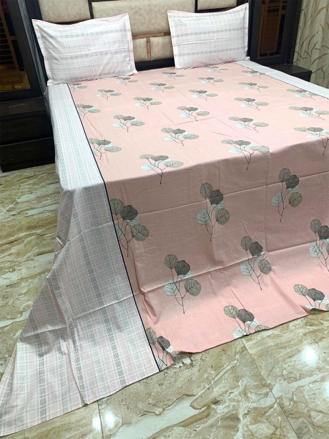

Pure Decor Peach-Coloured & Grey Floral 400 TC King Bedsheet with 2 Pillow Covers