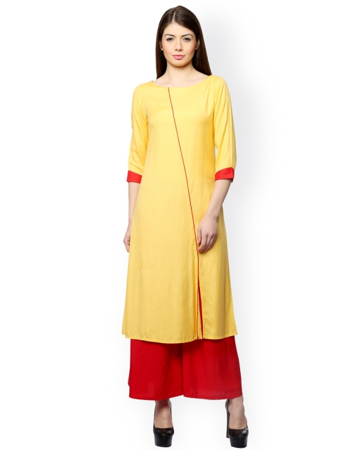 

Laabha Women Yellow Solid A-Line Kurta