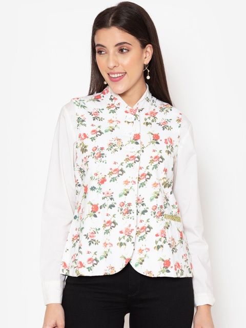 

Ekmatra Women White Printed Pure Cotton Nehru Jackets