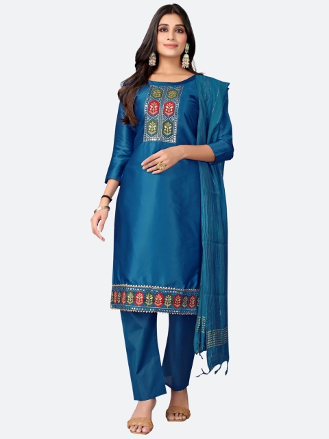 

Satrani Blue Mirror Embroidered Satin Unstitched Dress Material