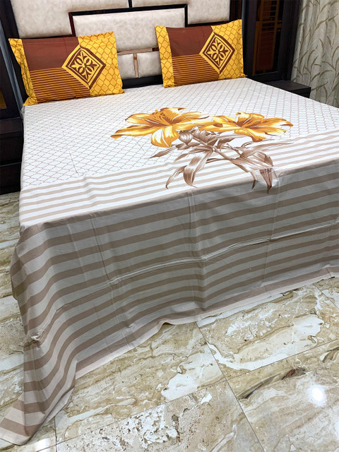 

Pure Decor Yellow Floral 400 TC King Bedsheet with 2 Pillow Covers