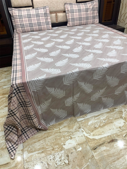 

Pure Decor Brown & Grey Floral 400 TC King Bedsheet with 2 Pillow Covers