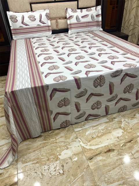 

Pure Decor White & Brown Floral 400 TC King Bedsheet with 2 Pillow Covers