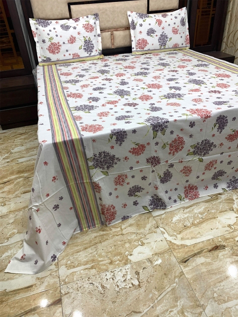 

Pure Decor White Floral 400 TC King Bedsheet with 2 Pillow Covers