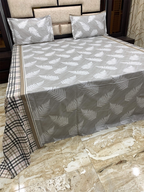 

Pure Decor Grey & White Floral 400 TC King Bedsheet with 2 Pillow Covers