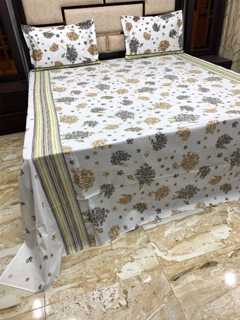 

Pure Decor White & Brown Floral 400 TC King Bedsheet with 2 Pillow Covers