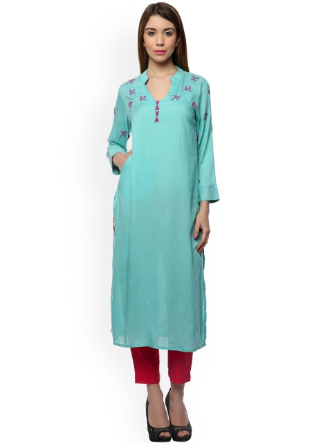

Laabha Women Blue Straight Kurta with Embellishments