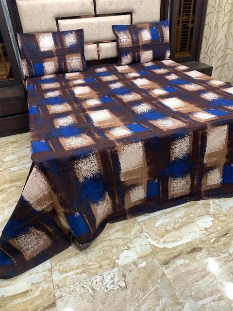 

Pure Decor Brown & Blue Geometric 300 TC King Bedsheet with 2 Pillow Covers