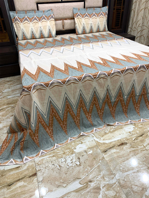 

Pure Decor White & Brown Geometric 300 TC King Bedsheet with 2 Pillow Covers