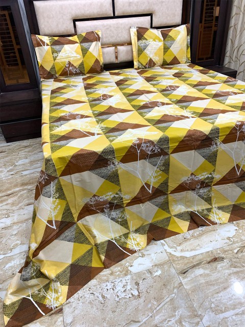 

Pure Decor Yellow & White Geometric 400 TC King Bedsheet with 2 Pillow Covers
