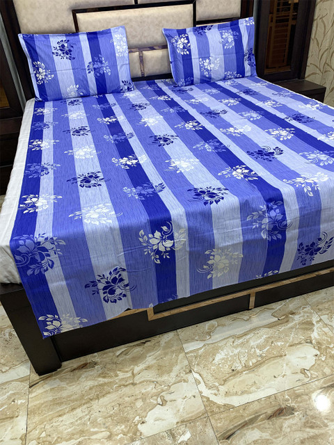

Pure Decor Blue Floral 300 TC Single Bedsheet with 2 Pillow Covers