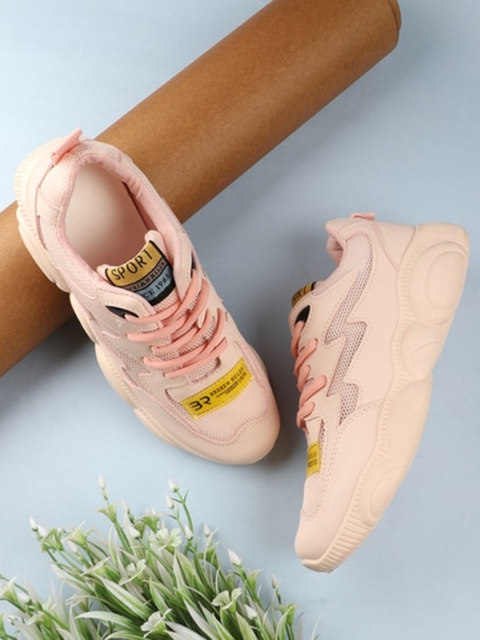 

THE WHITE POLE Women Pink Printed Patent Leather Lightweight Sneakers