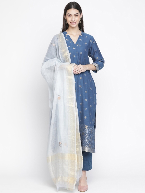 

SHINGORA Blue & White Unstitched Dress Material