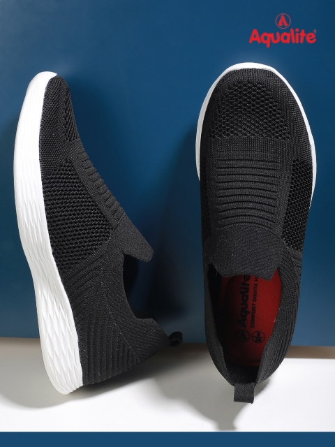 

Aqualite Women Black Woven Design Slip-On Sneakers