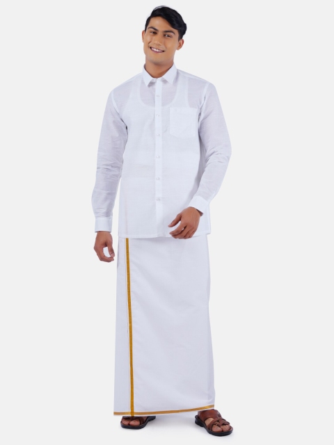 

RAMRAJ COTTON Men White Shirt with Dhoti Pants