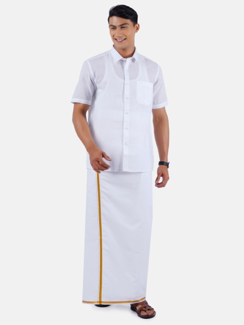

RAMRAJ COTTON Men White Shirt with Dhoti Pants