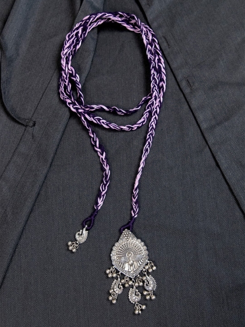 

creyons by mansi Purple & Silver-Toned Embellished Stole Handcrafted Necklace