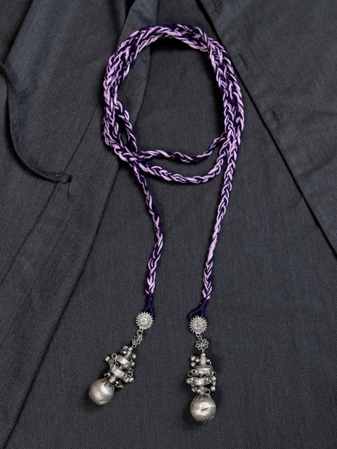 

creyons by mansi Purple & Silver-Toned Embellished Stole Handcrafted Necklace