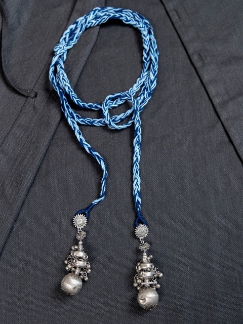 

creyons by mansi Blue & Silver-Toned Embellished Stole Handcrafted Necklace