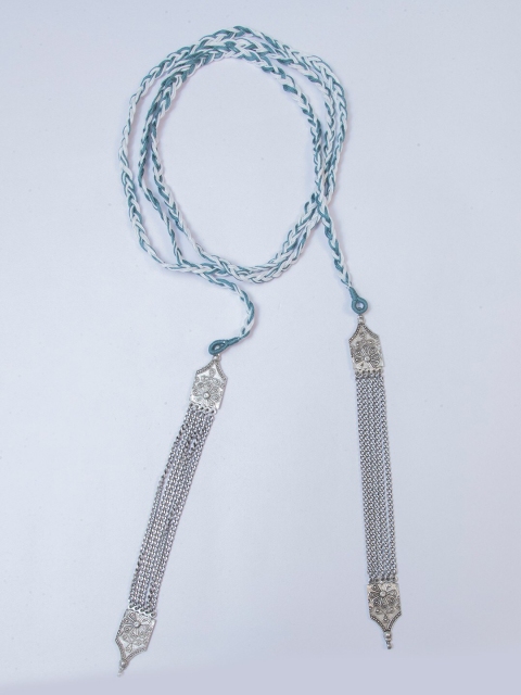 

creyons by mansi White & Teal Embellished Stole Handcrafted Necklace
