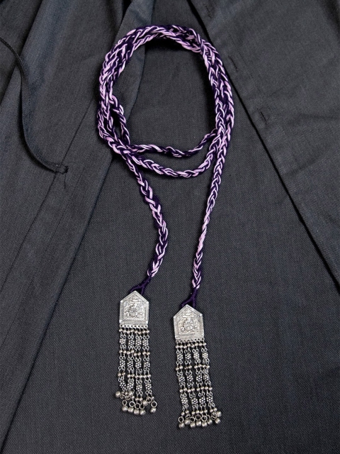 

creyons by mansi Purple & White Embellished Stole Handcrafted Necklace