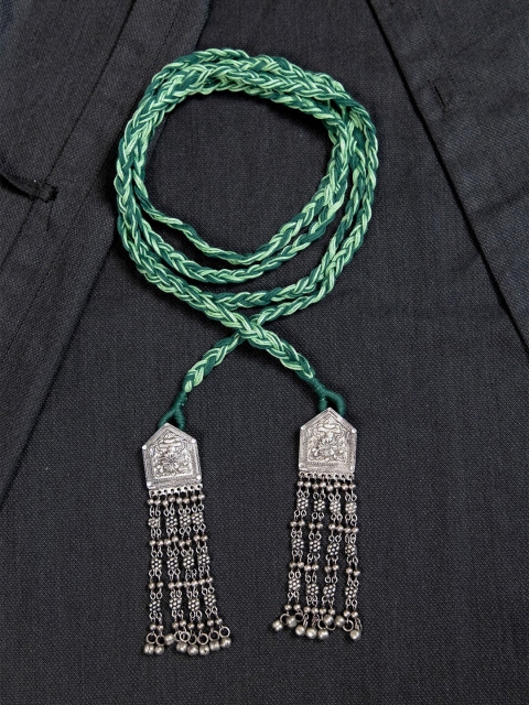 

creyons by mansi Green & Silver-Toned Embellished Stole Handcrafted Necklace