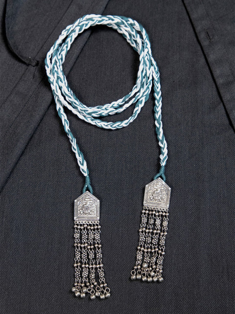 

creyons by mansi White & Teal Embellished Stole Handcrafted Necklace