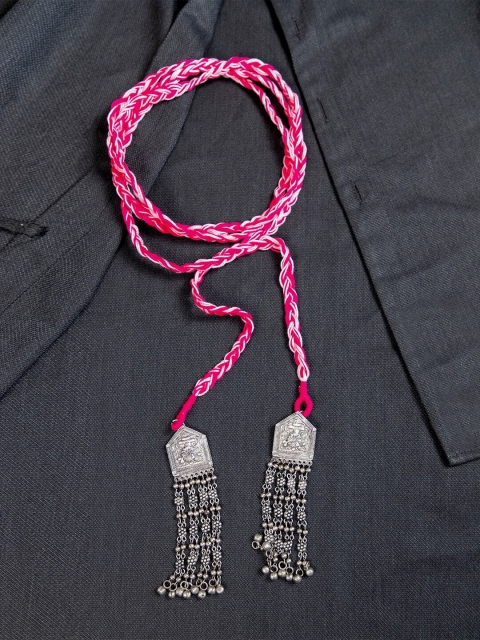 

creyons by mansi Pink & Silver-Toned Embellished Stole Handcrafted Necklace