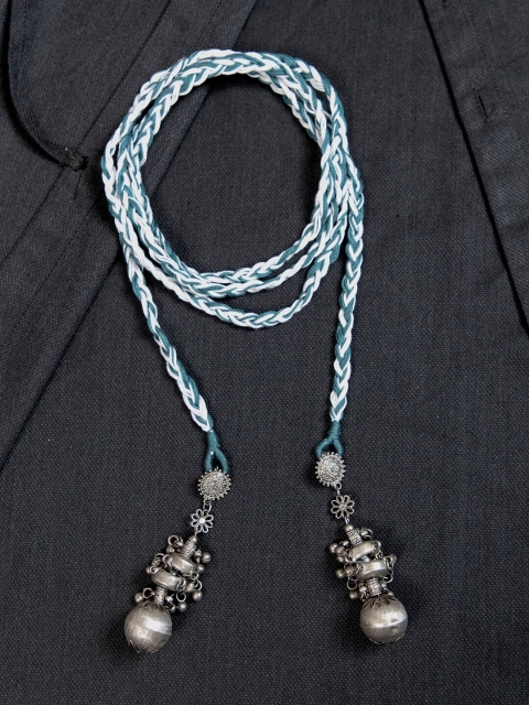 

creyons by mansi White & Teal Embellished Stole Handcrafted Necklace