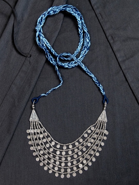 

creyons by mansi Blue & Silver-Toned Embellished Stole Handcrafted Necklace