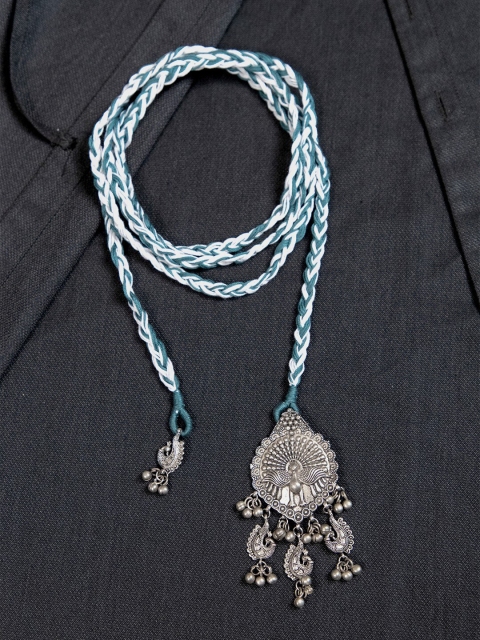 

creyons by mansi White & Blue Embellished Stole Handcrafted Necklace