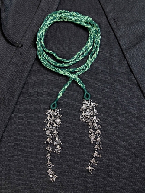 

creyons by mansi Green & Silver-Toned Embellished Stole Handcrafted Necklace