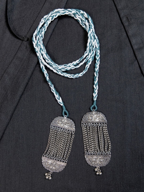 

creyons by mansi White & Teal Embellished Stole Handcrafted Necklace