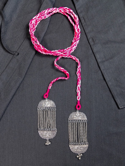 

creyons by mansi Pink & Silver-Toned Embellished Stole Handcrafted Necklace