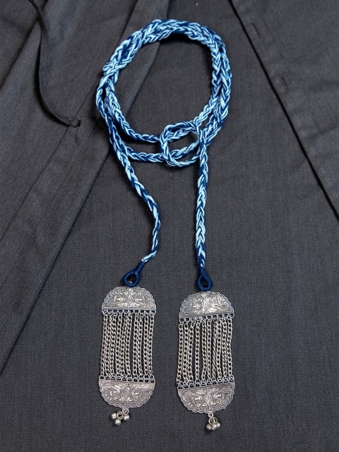 

creyons by mansi Blue & Silver-Toned Embellished Stole Handcrafted Necklace