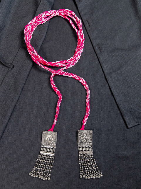 

creyons by mansi Pink & Silver-Toned Embellished Stole Handcrafted Necklace