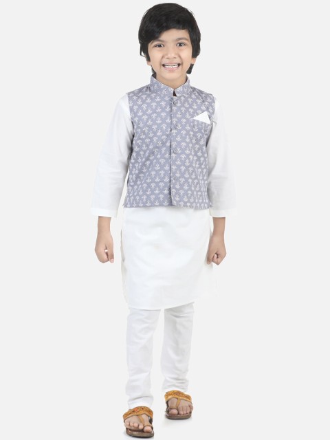 

AWW HUNNIE Boys White Pure Cotton Kurta with Pyjamas & Nehru Jacket