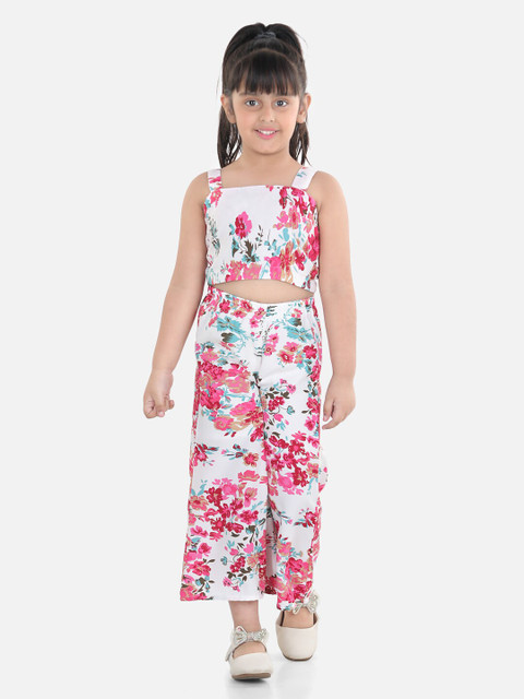 

AWW HUNNIE Girls White & Multicoloured Printed Top with Trouser