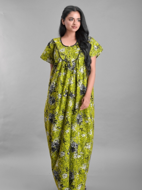 

Apratim Women Green Printed Cotton Maxi Nightdress