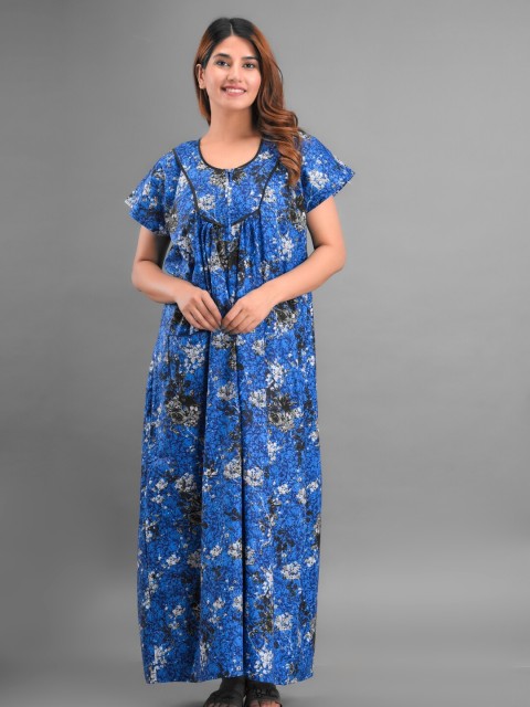 

Apratim Blue Floral Printed Maxi Nightdress