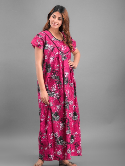 

Apratim Pink Floral Printed Pure Cotton Maxi Nightdress