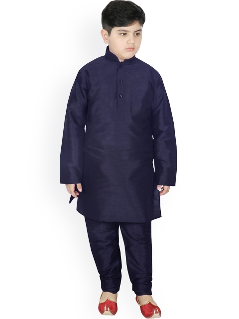 

SG YUVRAJ Boys Burgundy & Navy Blue Raw Silk Kurta with Churidar