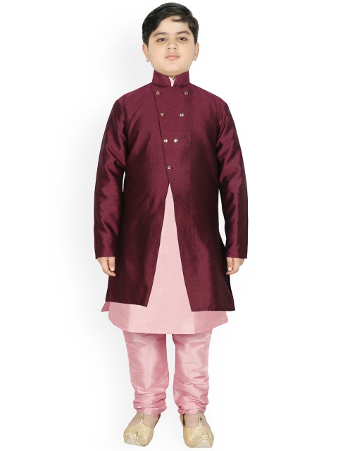 

SG YUVRAJ Boys Peach-Coloured Raw Silk Kurta with Pyjamas & Jacket