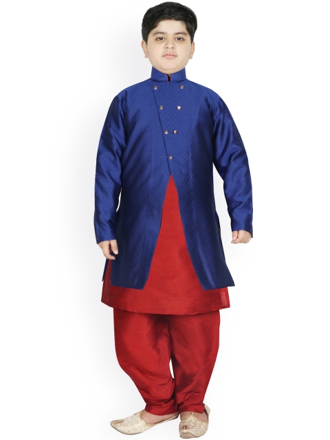 

SG YUVRAJ Boys Blue Raw Silk Kurta with Salwar & Jacket
